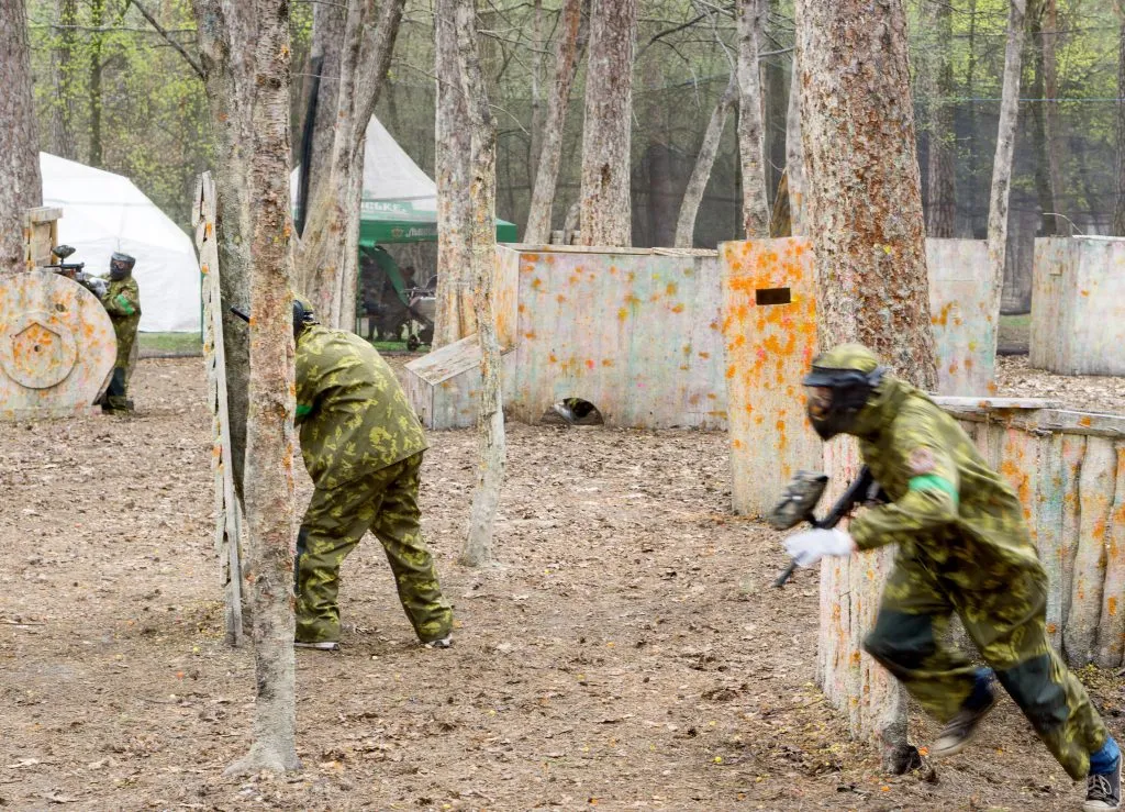 Paintball team during the game